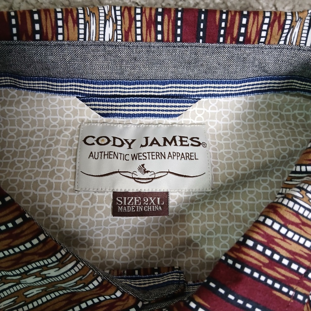 Cody James Mens 2XL Short Sleeve Western Button Down Shirt Striped Modern Fit - Picture 3 of 9